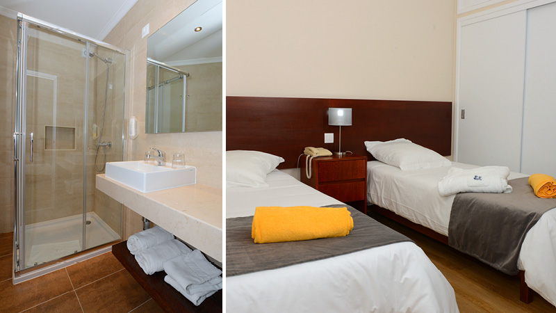 Bad og soveværelse på Hotel Duas Torres